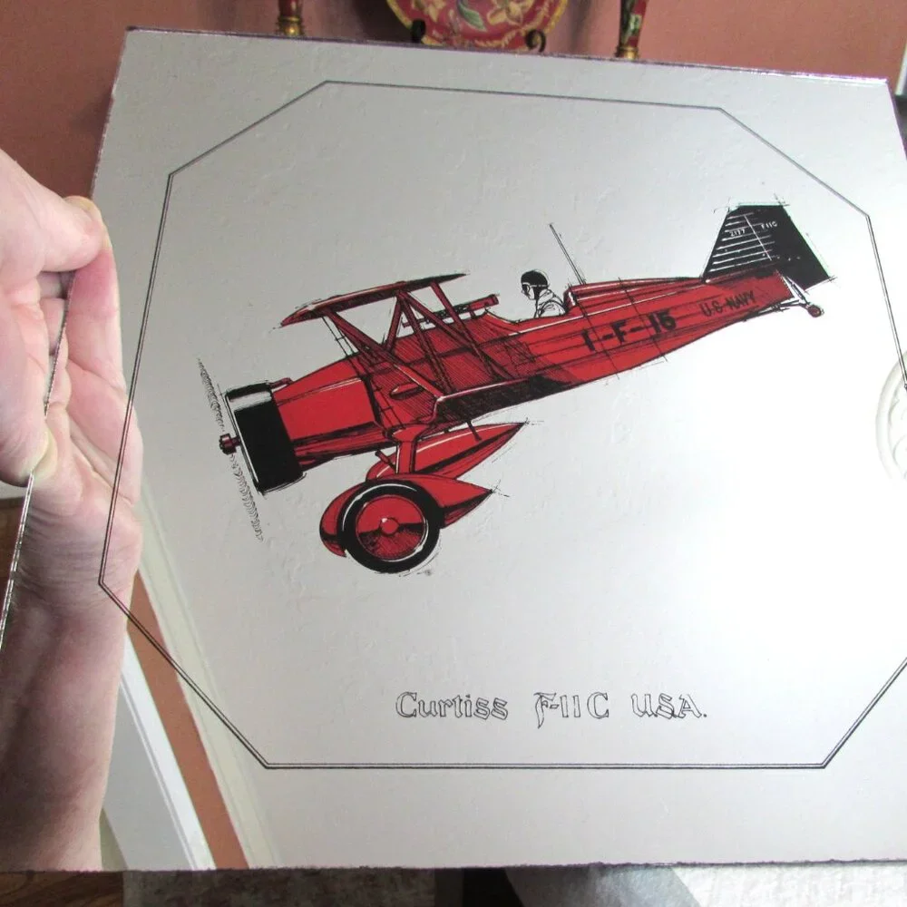 Bundle of 2 Vintage HOYNE MIRROR SCENES of Antique Airplanes Unframed 12 X 12